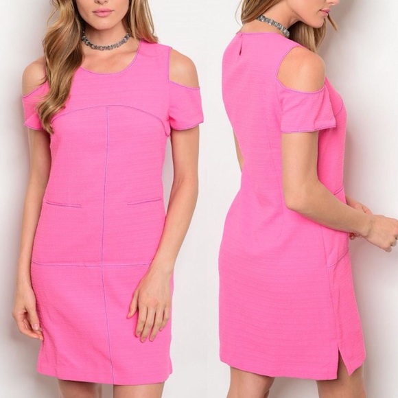 Esley Dresses & Skirts - [Esley] NWT Cold Shoulder Dress Barbie Pink Large